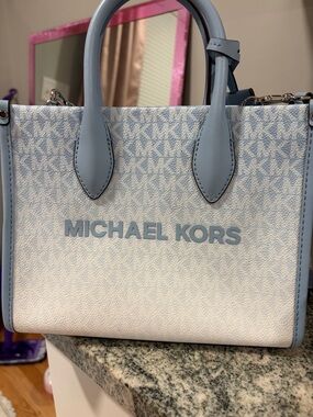Michael Kors Light Blue and Ivory Signature Satchel